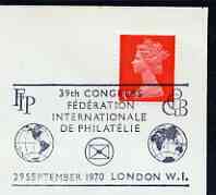 Postmark - Great Britain 1970 cover bearing illustrated cancellation for 39th Congress of FIP (F\8Ed\8Eration Internationale de Philat\8Elie), stamps on postal, stamps on stamp exhibitions
