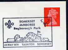 Postmark - Great Britain 1970 cover bearing illustrated cancellation for Somerset Jamboree, BaGreat Britainorough Park, stamps on , stamps on  stamps on scouts