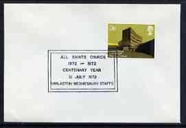 Postmark - Great Britain 1972 card bearing special cancellation for All Saint's Church, Centenary Year, Darlaston, stamps on churches, stamps on saints
