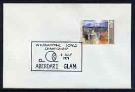Postmark - Great Britain 1971 cover bearing illustrated cancellation for International Bowls Championship, Aberdare (rectangular cancel), stamps on sport, stamps on bowls