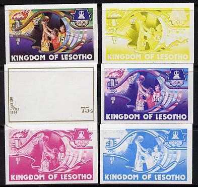 Lesotho 1984 Los Angeles Olympic Games 75s (Basketball) set of 6 imperf progressive proofs comprising various single & multiple combination composites, very scarce, as SG 593, stamps on , stamps on  stamps on sport, stamps on  stamps on basketball, stamps on  stamps on olympics