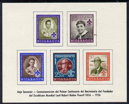 Nicaragua 1957 Birth Centenary of Lord Baden Powell imperf m/sheet, SG MS 1267a, stamps on scouts     personalities