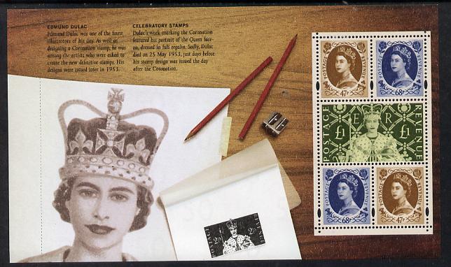Great Britain 2003 50th Anniversary of Coronation booklet pane containing 2 x 47p, 2 x 68p & £1 Coronation stamp unmounted mint from the 'Perfect Coronation' Prestige Booklet, SG 2378a, stamps on royalty, stamps on coronation, stamps on 