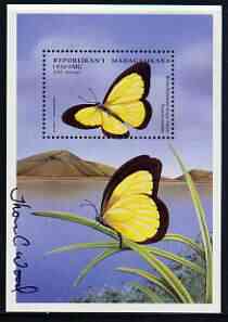 Madagascar 1998 Butterflies perf m/sheet #02 (1950f Broad-Bordered Grass Yellow Butterfly) signed by Thomas C Wood the designer, stamps on butterflies, stamps on 