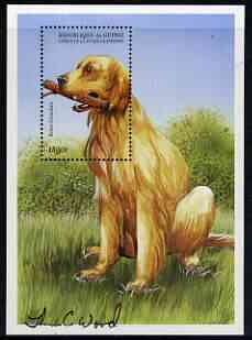 Guinea - Conakry 1999 Dogs 1500f perf m/sheet (Irish Setter) signed by Thomas C Wood the designer, Sc 1520, stamps on , stamps on  stamps on dogs, stamps on  stamps on irish setter