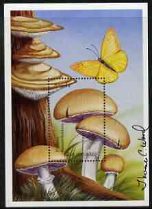 Angola 1999 Mushrooms perf m/sheet (Psalliota haemorrhoidaria) signed by Thomas C Wood the designer, unmounted mint SG MS 1510a, stamps on , stamps on  stamps on fungi, stamps on  stamps on butterflies