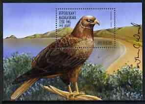 Madagascar 1998 Marsh Harrier Hawk 720of perf m/sheet signed by Thomas C Wood the designer, stamps on birds, stamps on birds of prey, stamps on hawks
