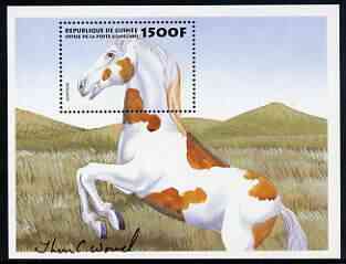 Guinea - Conakry 1999 Horses 1500f perf m/sheet (Mustang) signed by Thomas C Wood the designer, Sc 1515, stamps on , stamps on  stamps on horses