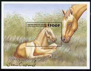 Guinea - Conakry 1999 Horses 1500f perf m/sheet (Thorough Colt) signed by Thomas C Wood the designer, Sc 1516, stamps on horses