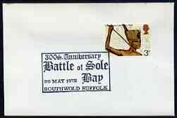 Postmark - Great Britain 1972 cover bearing illustrated cancellation for 300th Anniversary of Battle of Sole Bay, Suffolk, stamps on battles