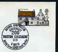 Postmark - Great Britain 1970 cover bearing special cancellation for National Army Museum, 200th Anniversary Boston Massacre (BFPS), stamps on militaria, stamps on museums, stamps on americana