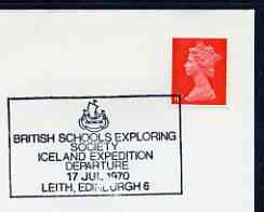 Postmark - Great Britain 1970 cover bearing illustrated cancellation for British Schools Exploring Society, Iceland Expedition, stamps on explorers, stamps on education