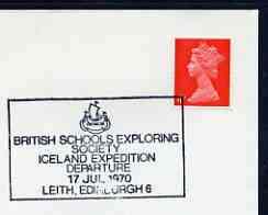 Postmark - Great Britain 1970 cover bearing illustrated cancellation for British Schools Exploring Society, Iceland Expedition, stamps on , stamps on  stamps on explorers, stamps on  stamps on education