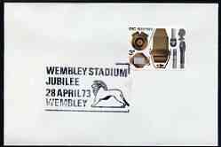 Postmark - Great Britain 1973 cover bearing illustrated cancellation for Wembley Stadium Jubilee, stamps on football, stamps on stadia, stamps on lions, stamps on sport