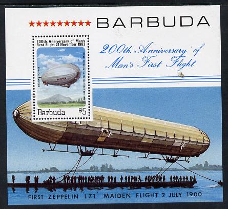 Barbuda 1983 Manned Flight (Zeppelin) m/sheet unmounted mint, SG MS 666, stamps on aviation, stamps on airships, stamps on zeppelins