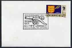 Postmark - Jersey 1971 cover bearing illustrated cancellation for Anniversary of Siege of Gorey Castle, stamps on militaria, stamps on castles, stamps on cannon