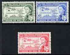 St Kitts-Nevis 1958 British Caribbean Federation set of 3 fine used, SG 120-22, stamps on , stamps on  stamps on maps