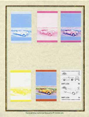 St Lucia 1985 Cars #3 (Leaders of the World) 15c Hudson 'Eight' set of 7 imperf progressive proof pairs comprising the 4 individual colours plus 2, 3 and all 4 colour composites mounted on special Format International cards (as SG 789a), stamps on , stamps on  stamps on cars, stamps on hudson