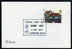 Postmark - Great Britain 1975 card bearing illustrated cancellation for National Stamp Day, Stamp Fair showing post box, stamps on stamp exhibitions, stamps on postbox