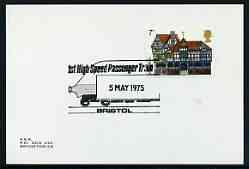 Postmark - Great Britain 1975 card bearing illustrated cancellation for 1st High Speed Passenger Train, stamps on railways