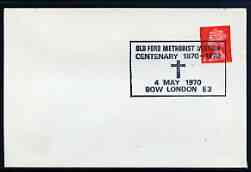Postmark - Great Britain 1970 cover bearing special cancellation for Old Ford Methodist Mission Centenary, stamps on religion, stamps on churches