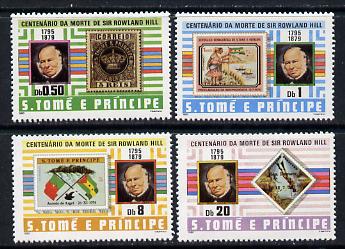 St Thomas & Prince Islands 1980 Rowland Hill set of 4 unmounted mint, stamps on postal, stamps on stamp on stamp, stamps on flags     rowland hill, stamps on stamponstamp
