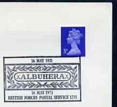 Postmark - Great Britain 1971 cover bearing illustrated cancellation for Albuhera (BFPS) (rectangular cancel), stamps on , stamps on  stamps on militaria, stamps on  stamps on 