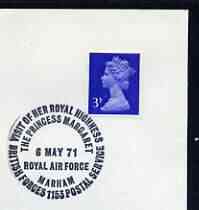 Postmark - Great Britain 1971 cover bearing special cancellation for Visit of Princess Margaret to RAF Marham (BFPS), stamps on militaria, stamps on , stamps on  raf , stamps on royal visits