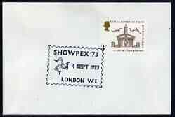Postmark - Great Britain 1973 cover bearing illustrated cancellation for Showpex 73, stamps on stamp exhibitions
