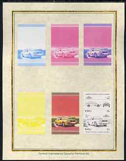 Tuvalu 1985 Cars #2 (Leaders of the World) 70c Audi Quattro set of 7 imperf progressive proof pairs comprising the 4 individual colours plus 2, 3 and all 4 colour composites mounted on special Format International cards (7 se-tenant proof pairs as SG 327a), stamps on cars, stamps on audi