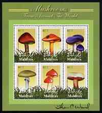 Maldive Islands 2001 (?) Fungi perf sheetlet #2 containing 6 values signed by Thomas C Wood the designer