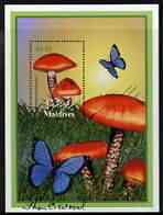Maldive Islands 2001 (?) Fungi perf souvenir sheet #1 (Tricholoma aurantium) signed by Thomas C Wood the designer, stamps on , stamps on  stamps on fungi