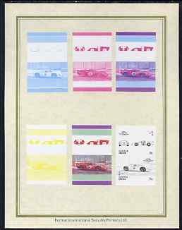 Tuvalu - Nanumea 1986 Cars #3 (Leaders of the World) 75c Lola T70 set of 7 imperf progressive proof pairs comprising the 4 individual colours plus 2, 3 and all 4 colour composites mounted on special Format International cards (7 se-tenant proof pairs), stamps on , stamps on  stamps on cars    lola