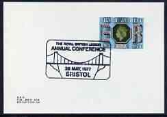 Postmark - Great Britain 1977 card bearing illustrated cancellation for Royal British Legion Conference (Bristol), stamps on , stamps on  stamps on militaria, stamps on  stamps on british legion