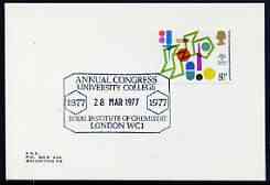 Postmark - Great Britain 1977 card bearing special cancellation for Royal Institute of Chemistry Annual Conference, stamps on , stamps on  stamps on chemistry, stamps on  stamps on science