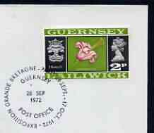Postmark - Guernsey 1972 cover bearing illustrated cancellation for Exposition Grande Bretagne, stamps on exhibitions