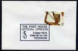 Postmark - Great Britain 1972 cover bearing illustrated cancellation for Official Opening of Post House, Stockton-on-Tees, stamps on hotels
