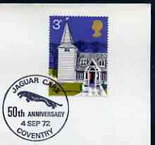 Postmark - Great Britain 1972 cover bearing illustrated cancellation for Jaguar Cars 50th Anniversary, Coventry, stamps on cars, stamps on jaguar
