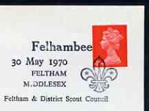 Postmark - Great Britain 1970 cover bearing illustrated cancellation for Felhambee (Feltham & District Scout Council), stamps on scouts
