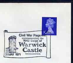 Postmark - Great Britain 1971 cover bearing illustrated slogan cancellation for Civil War Pageant, Warwick Castle, stamps on castles