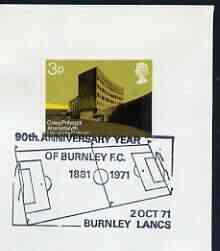 Postmark - Great Britain 1971 cover bearing illustrated cancellation for 90th Anniversary Year Burnley FC, stamps on , stamps on  stamps on football, stamps on  stamps on sport