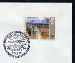 Postmark - Great Britain 1971 cover bearing illustrated cancellation for 60th Anniversary First UK Aerial Post, Hendon (BFPS), stamps on aviation, stamps on postal
