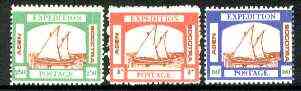 Cinderella - Aden Expedition Postage set of 3 labels depicting Arab Dhow unmounted mint, stamps on , stamps on  stamps on ships      cinderella