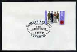 Postmark - Great Britain 1971 cover bearing illustrated cancellation for Coventrians RFC 50th Anniversary, Coventry, stamps on sport, stamps on rugby