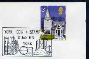 Postmark - Great Britain 1973 cover bearing illustrated cancellation for York Coin & Stamp Fair, stamps on , stamps on  stamps on stamp exhibitions, stamps on  stamps on coins