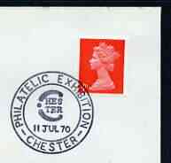 Postmark - Great Britain 1970 cover bearing illustrated cancellation for Philatelic Exhibition, Chester,, stamps on postal, stamps on stamp exhibitions, stamps on 