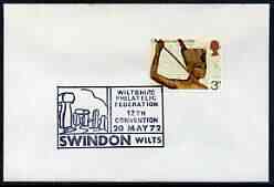 Postmark - Great Britain 1972 cover bearing illustrated cancellation for Wiltshire Philatelic Federation 12th Convention (showing Stonehenge), stamps on postal