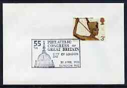 Postmark - Great Britain 1973 cover bearing illustrated cancellation for 55th Philatelic Congress of Great Britain (showing St Pauls Cathedral)), stamps on postal, stamps on stamp exhibitions, stamps on london, stamps on cathedrals