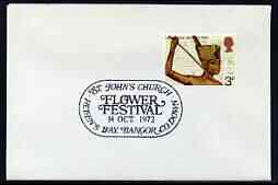 Postmark - Great Britain 1972 cover bearing special cancellation for St John's Church Flower Festival, Bangor, stamps on flowers, stamps on churches