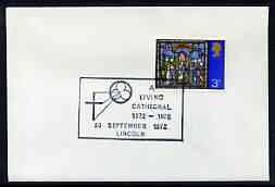 Postmark - Great Britain 1972 cover bearing illustrated cancellation for A Living Cathedral, Lincoln, stamps on , stamps on  stamps on cathedrals